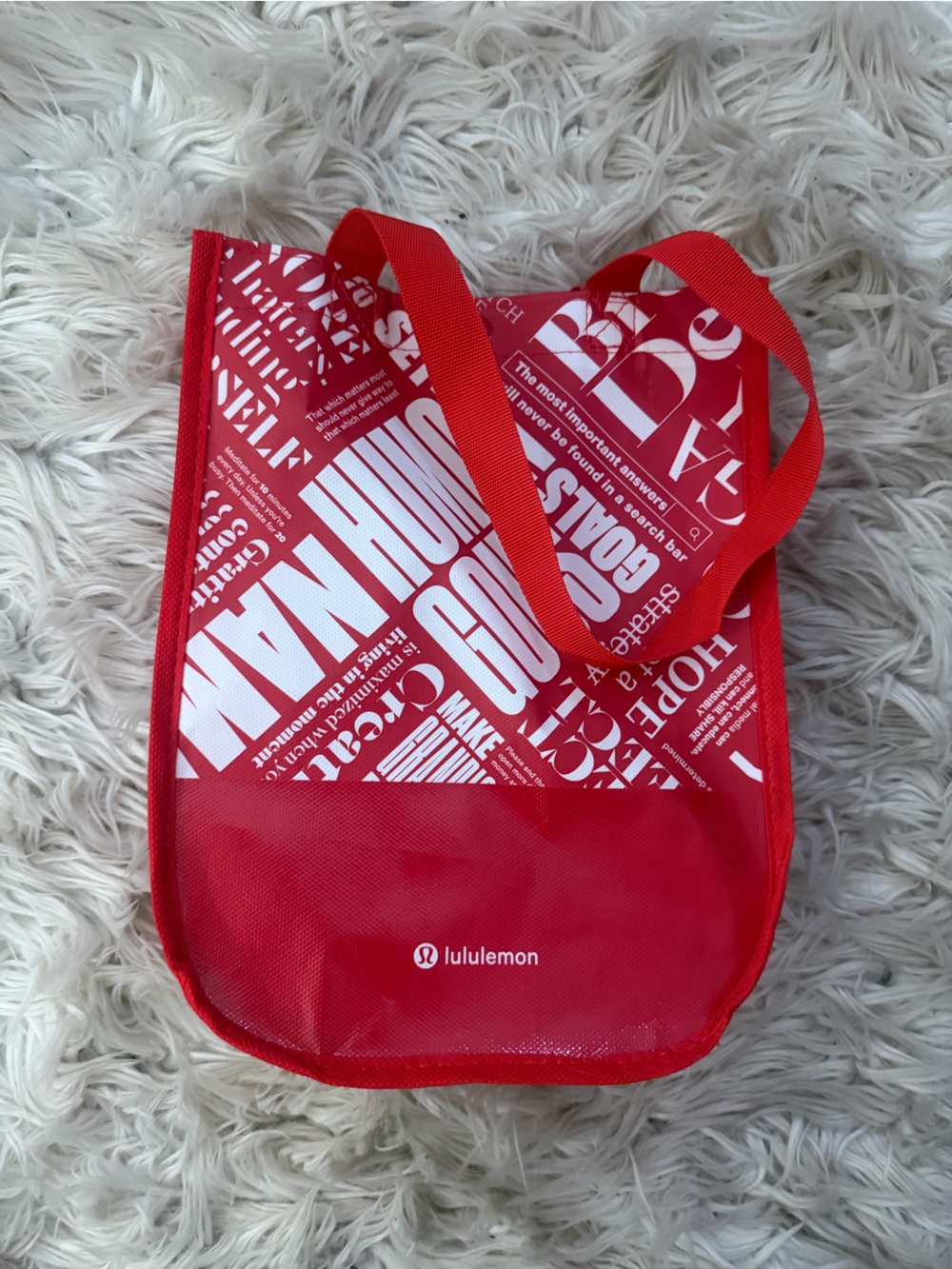 lululemon athletica Red Tote with White Typographic Print